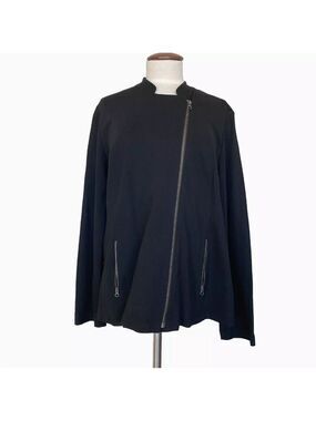 J. Jill Black Ponte Knit Stretch Moto Jacket Zipper Front XL EUC